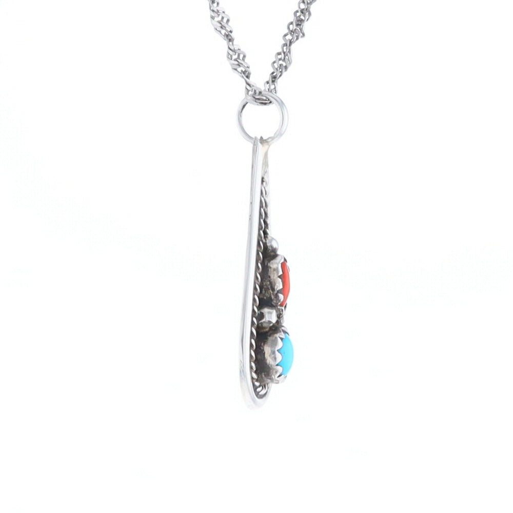 Native Turquoise & Coral Teardrop Pendant