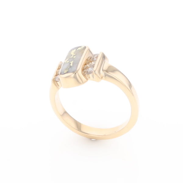 Gold Quartz Ring Oval Inlaid Design with .24ctw Round Diamonds