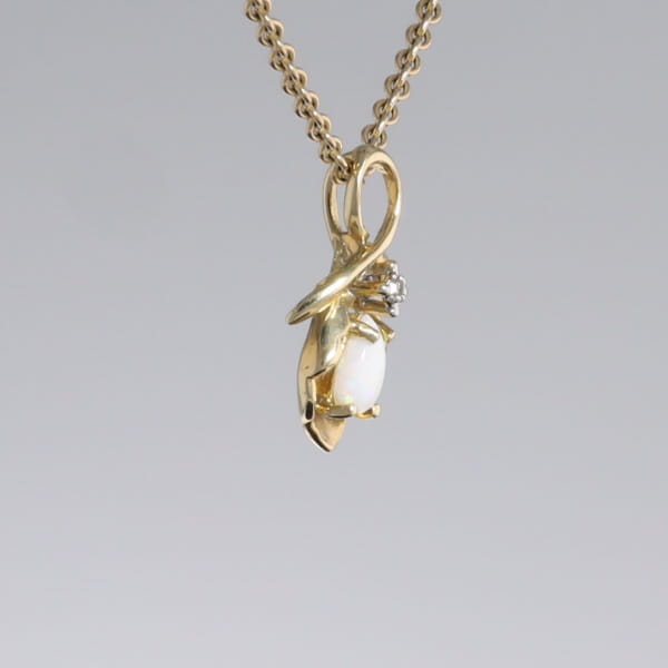 Pear-leaf Opal and Diamond Pendant