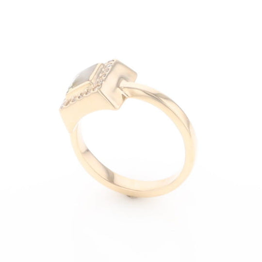 Gold Quartz Ring Square Inlaid Halo .14ctw Diamonds Design