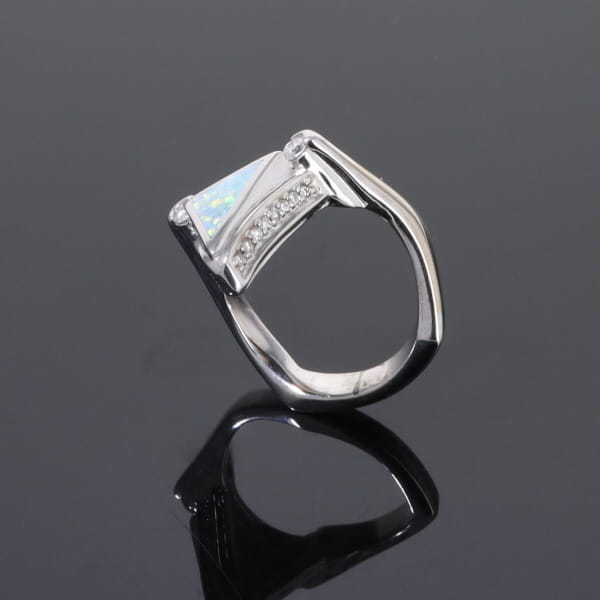 Opal Rings Triangle Inlaid Design with .31ctw Round Diamonds