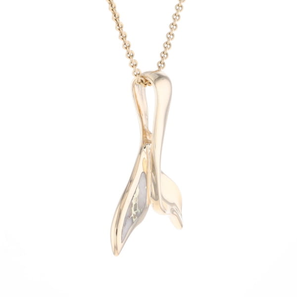 Whale Tail Natural Gold Quartz Single Side Inlaid Pendant