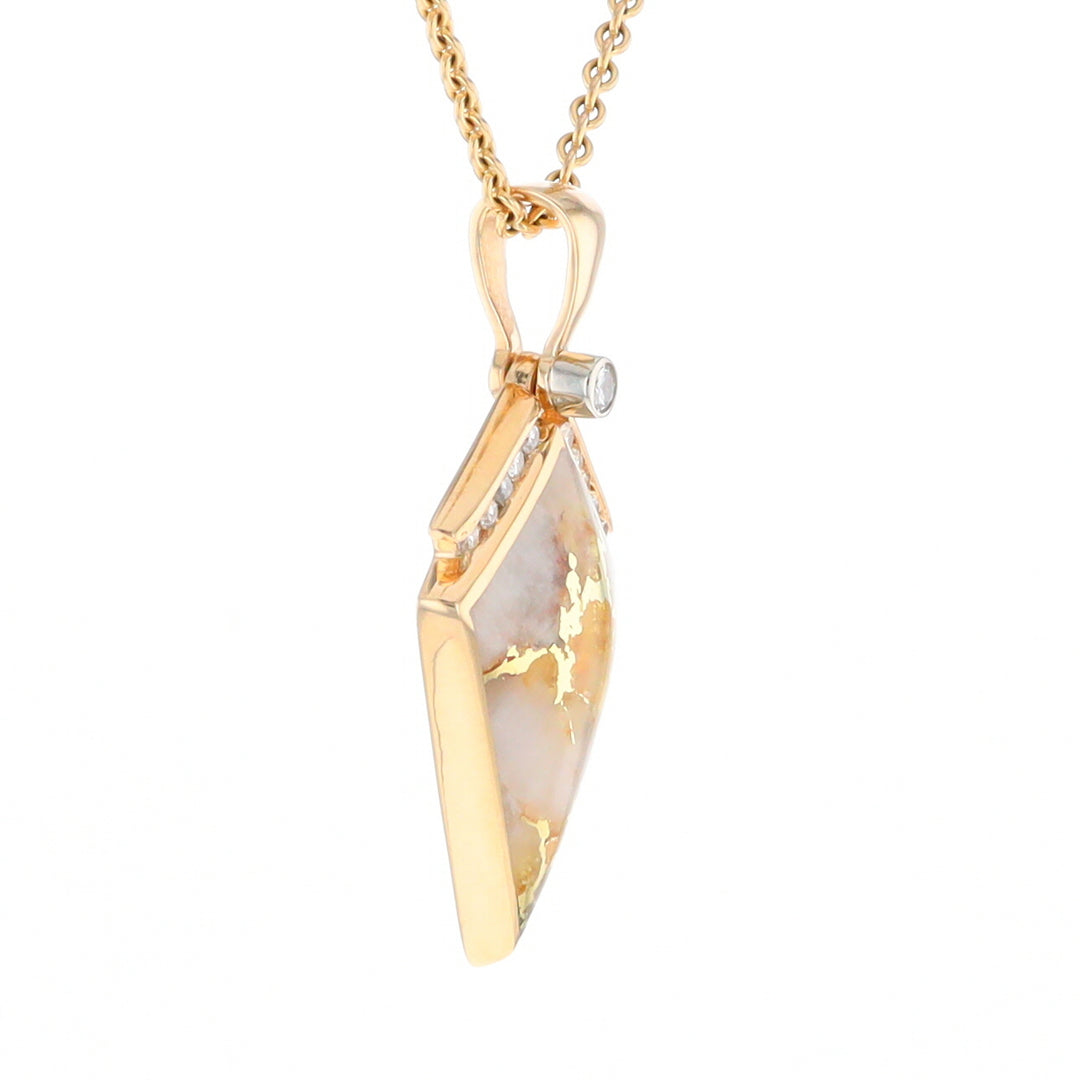 Gold Quartz Kite Shape Inlaid Pendant with 0.19ctw Diamonds (G1)