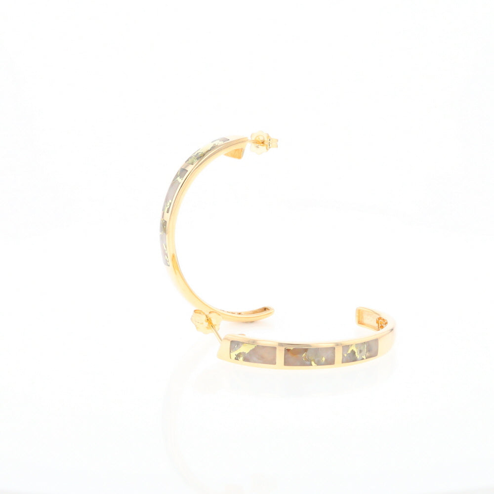 Gold Quartz Hoop Earrings 3 Section Inlaid Design G2