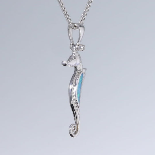 Opal Pendant Inlaid Realistic Sea Horse Design