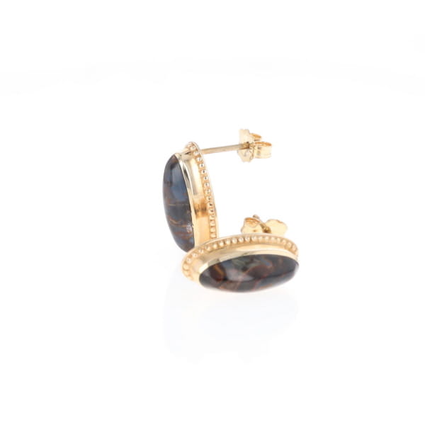 Natural pietersite oval inlaid milgrain earrings
