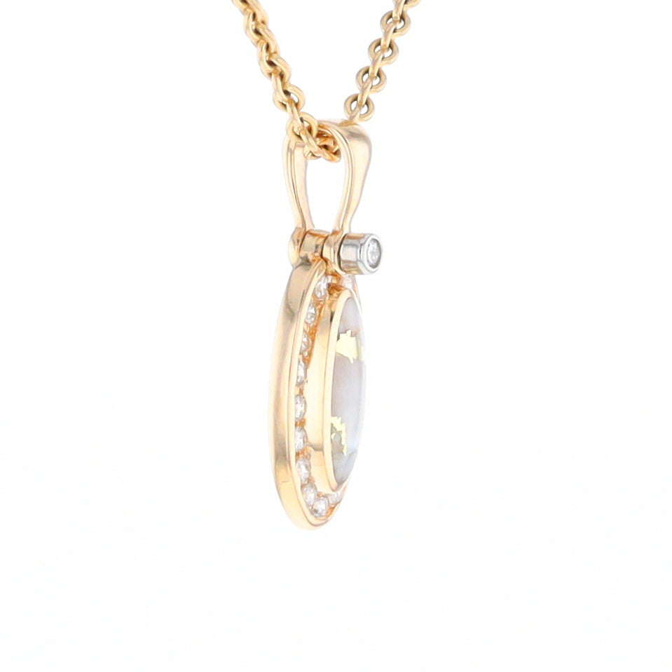 Gold Quartz Pendant Oval Inlaid with .22ctw Round Diamonds Halo