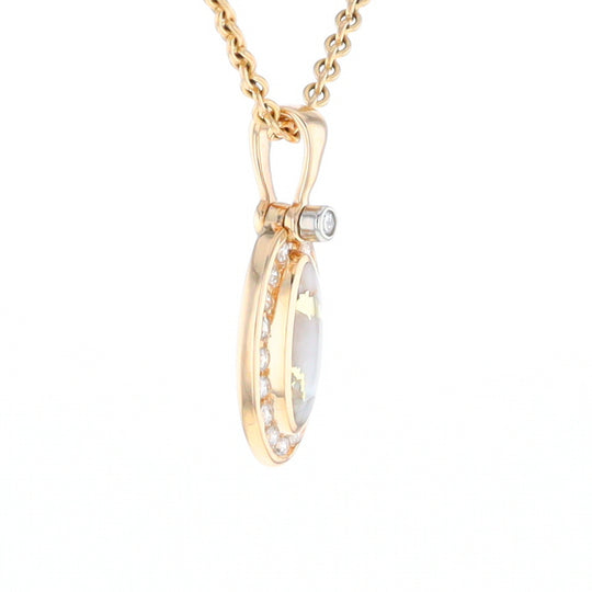 Gold Quartz Pendant Oval Inlaid with .22ctw Round Diamonds Halo