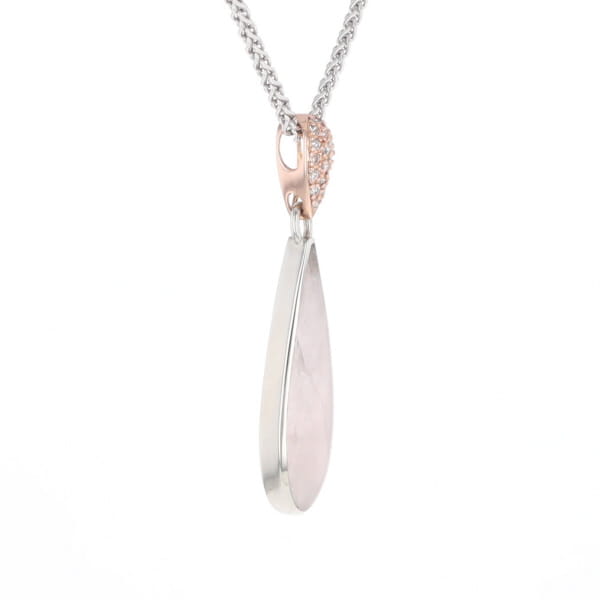 Rose Quartz Teardrop Inlaid Pendant with .11ctw diamonds