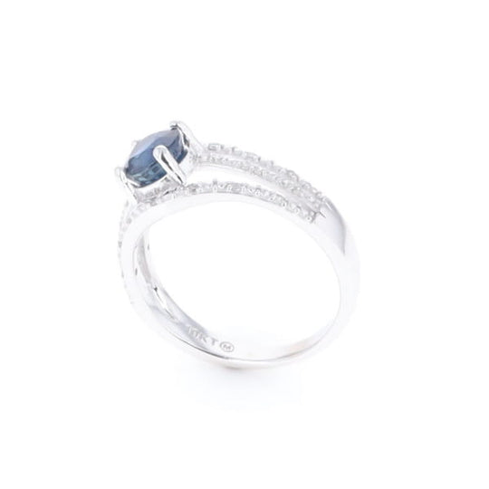 Blue Sapphire Triple Shank Ring With Accent Diamonds