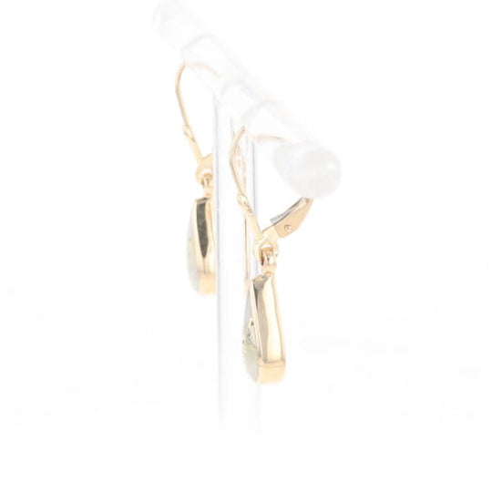 Gold Quartz Earrings Tear Drop Inlaid Lever Backs - G2