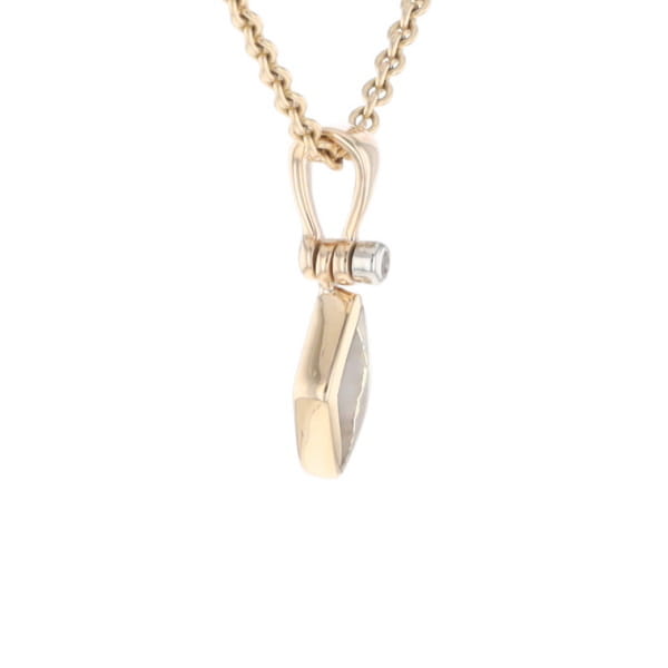 Gold Quartz Necklace Diamond Shape Inlaid Pendant with .02ct Diamond