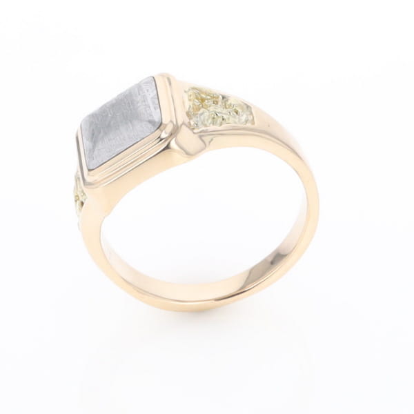 Meteorite Ring Square Inlaid Center Design with Natural Nugget Sides