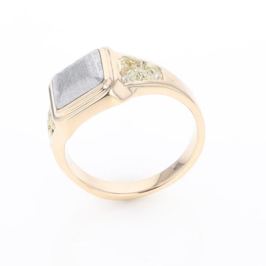 Meteorite Ring Square Inlaid Center Design with Natural Nugget Sides