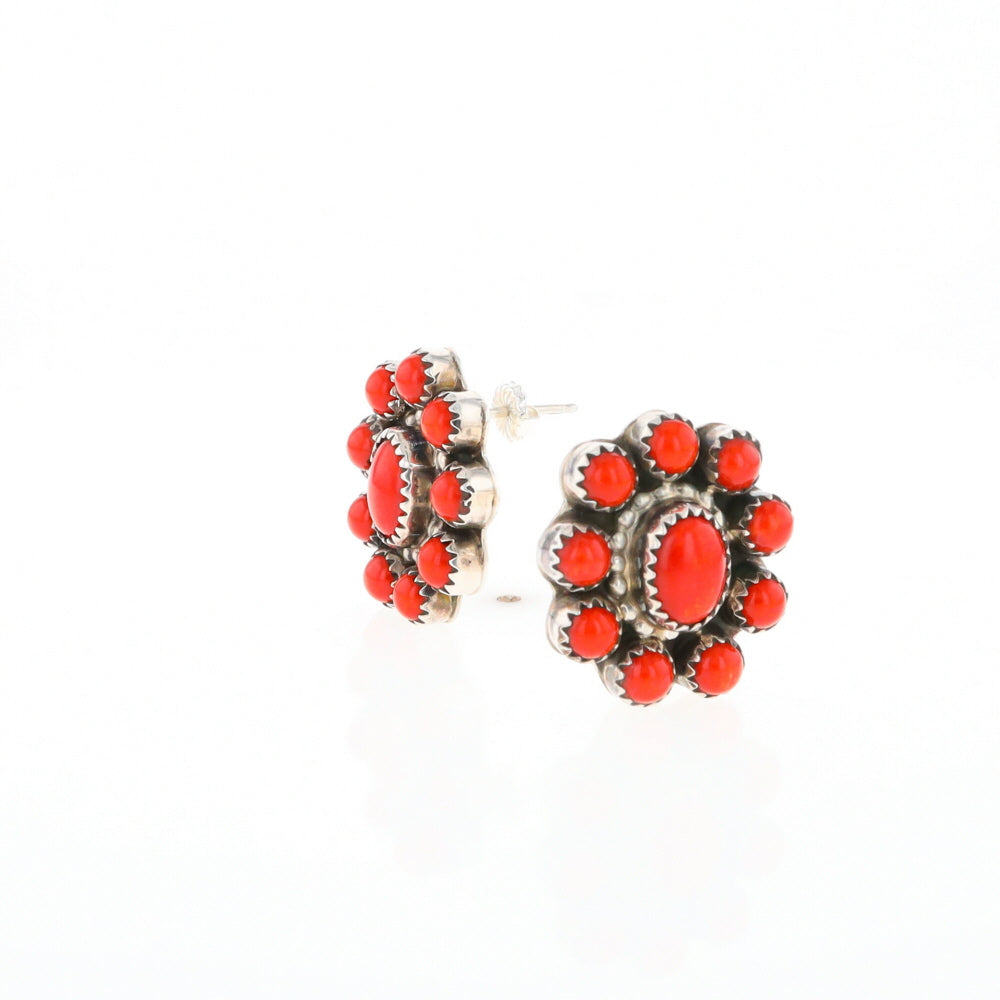 Coral Cluster Flower Stud Earrings