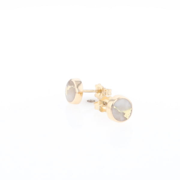 Gold Quartz Earrings Round Inlaid Studs