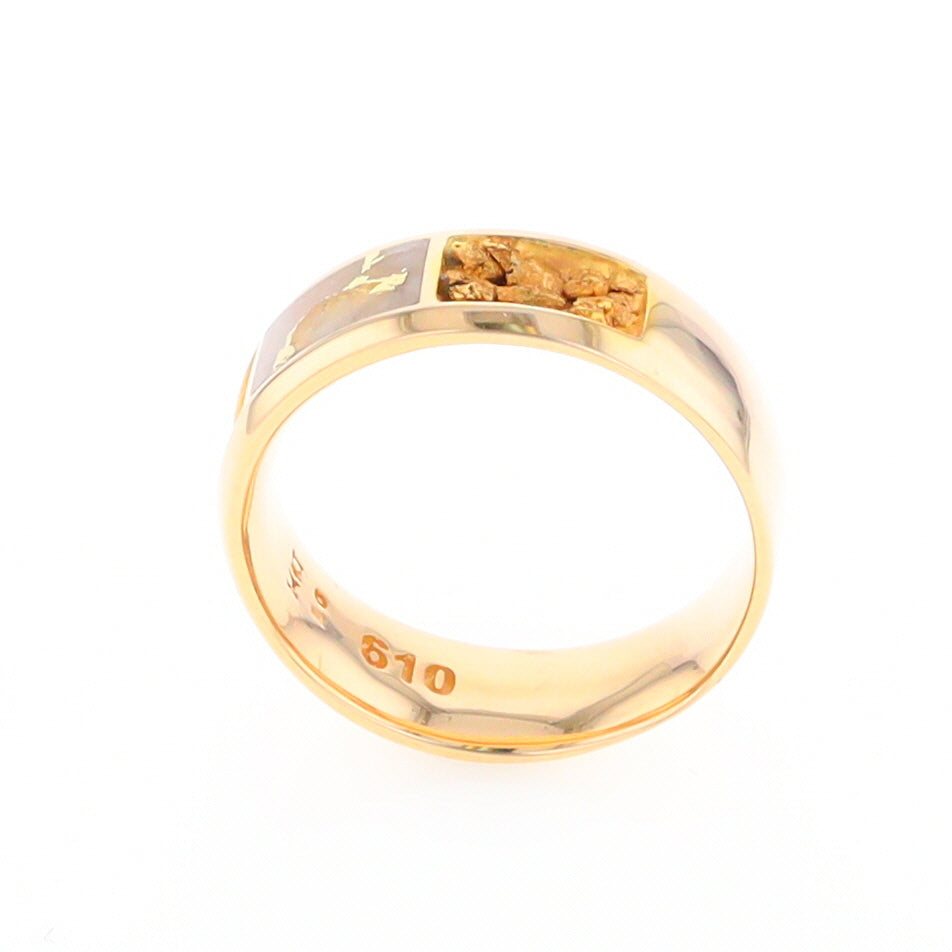 Gold Quartz Ring Rectangle Inlaid with Natural Nugget Sides