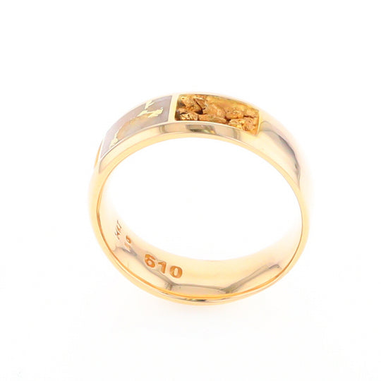 Gold Quartz Ring Rectangle Inlaid with Natural Nugget Sides