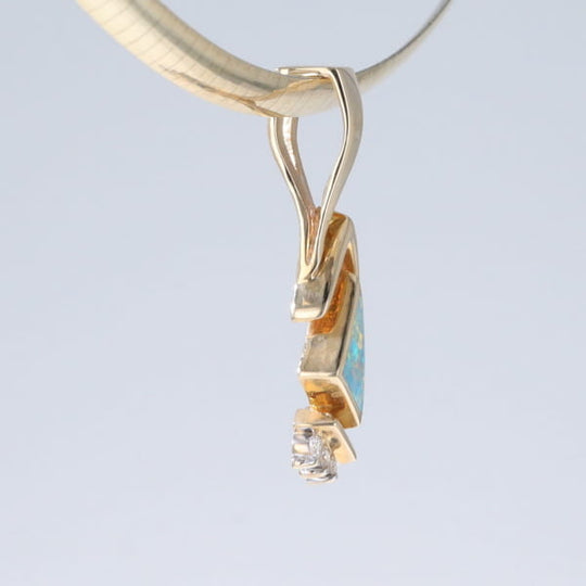 Opal Pendant Triangle Inlaid Design with .07ctw Round Diamonds