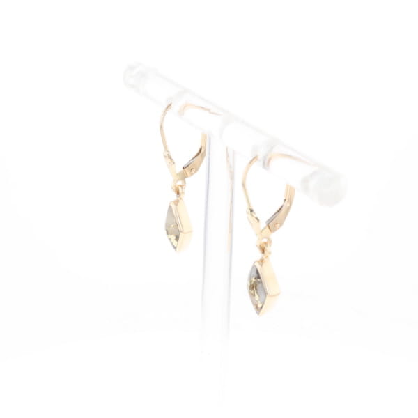 Gold Quartz Earrings Diamond Shape Inlaid Lever Backs G2