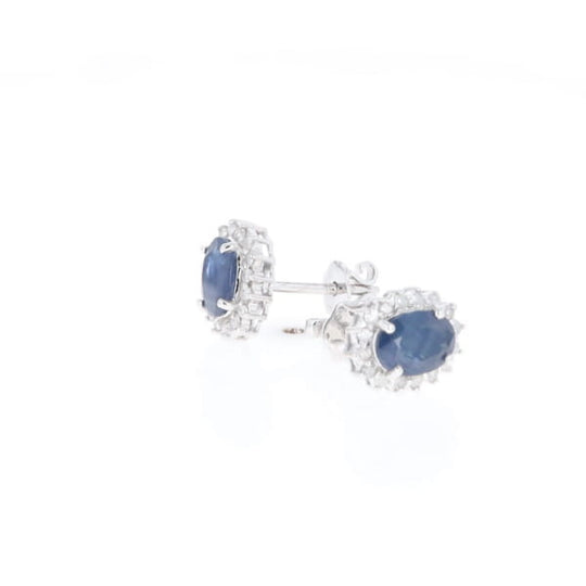 Oval Blue Sapphire Earrings With Halo