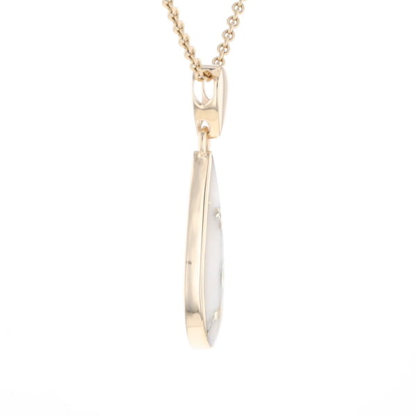 Gold Quartz Pendant Tear Drop Inlaid Design G1