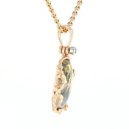 Serpentine & Gold Quartz Freeform Pendant