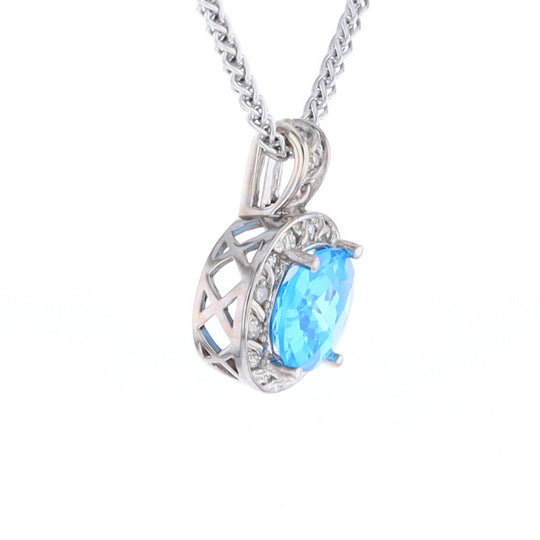 Blue Topaz Oval Halo Pendant