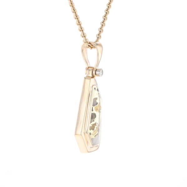 Gold Quartz Necklace .02ct Diamond Geometric Inlaid Design Pendant