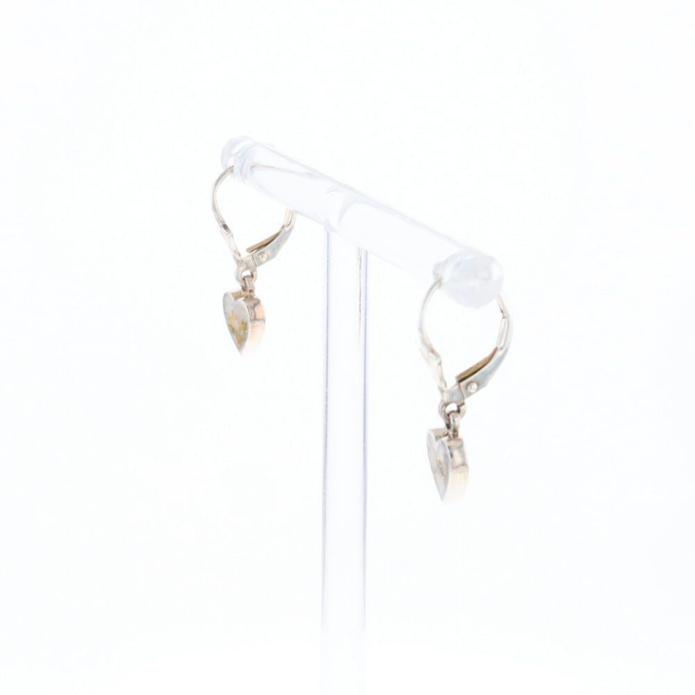 Silver Gold Quartz Inlaid Heart Earrings - G3