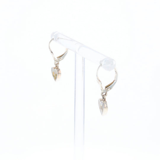 Silver Gold Quartz Inlaid Heart Earrings - G3