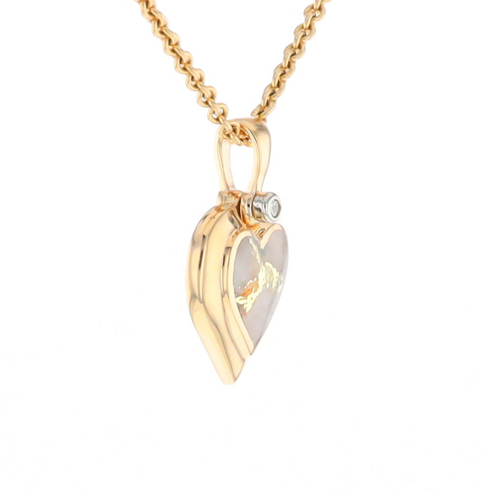 Gold Quartz Heart Shape Inlaid Pendant with .02ct Diamond