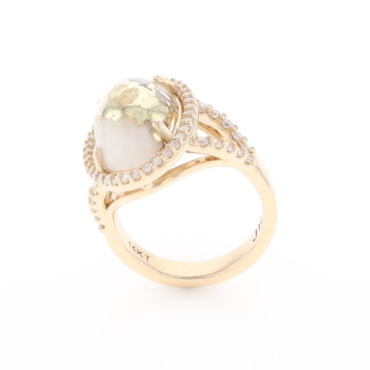 Gold Quartz Ring Oval Cabochon 0.65ctw Round Diamonds Halo