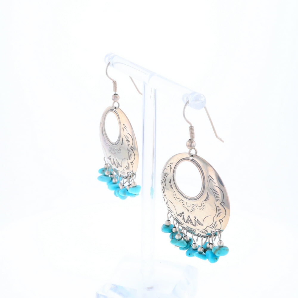 Stamped Silver Hook Earrings with Turquoise Dangles