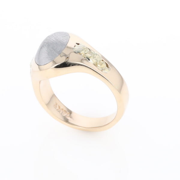 Oval Meteorite Inlaid Ring with Natural Gold Nuggets