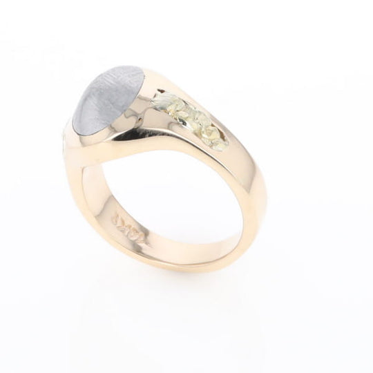 Oval Meteorite Inlaid Ring with Natural Gold Nuggets
