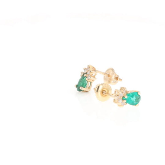 Synthetic Emerald Pear Shaped Earrings with Diamond Accents