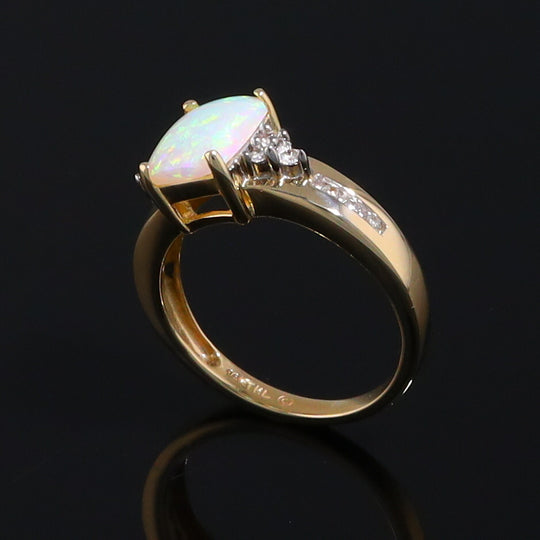 Rectangular Opal Ring with Diamond Accents