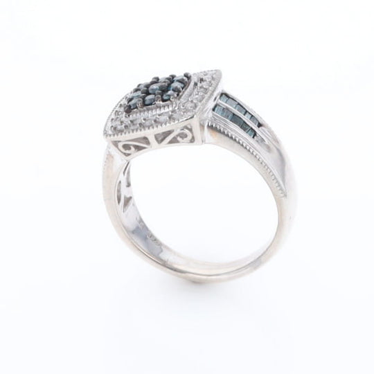 Square Blue & White Diamond Ring