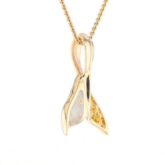 Whale Tail Necklaces Natural Gold Quartz and Nuggets Inlaid Pendant