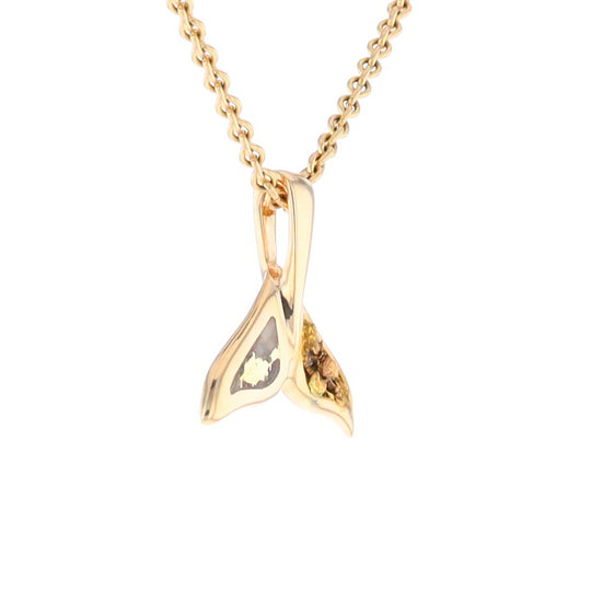 Small Whale Tail Gold Quartz and Gold Nugget Pendant