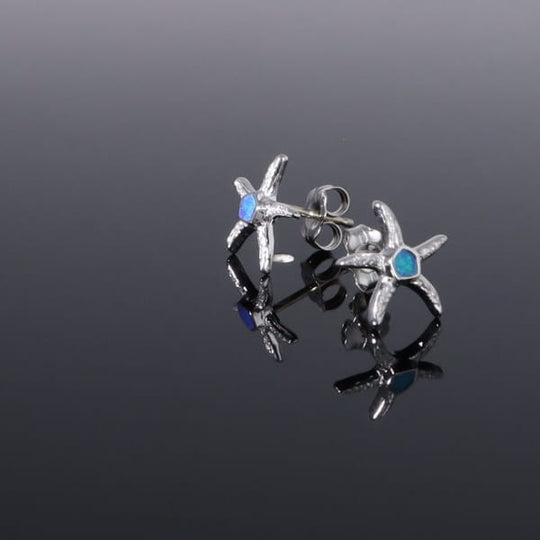 Opal Earrings Inlaid Realistic Star Fish Design