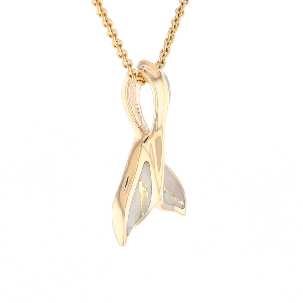 Whale Tail Necklaces Gold Quartz Double Sided Inlaid Sea Life Pendant