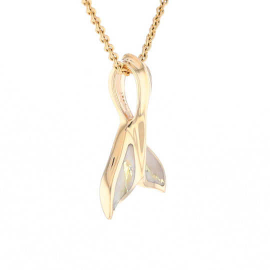 Whale Tail Necklaces Gold Quartz Double Sided Inlaid Sea Life Pendant