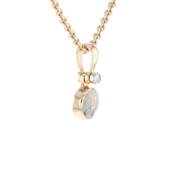 Gold Quartz Necklace Round Inlaid Pendant with .02ct Round Diamond