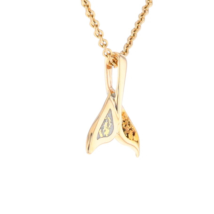 Whale Tail Necklaces Natural Gold Quartz and Nuggets Inlaid Pendant