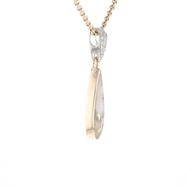 Gold Quartz Necklace Tear Drop Inlaid Pendant with .11ctw Diamonds