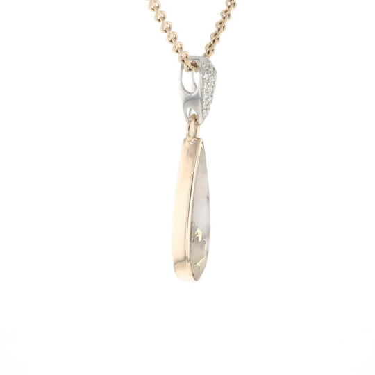 Gold Quartz Necklace Tear Drop Inlaid Pendant with .11ctw Diamonds