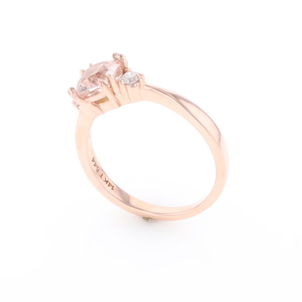 Morganite 1ct Cushion Cut  and Diamond Three Stone Engagement Ring