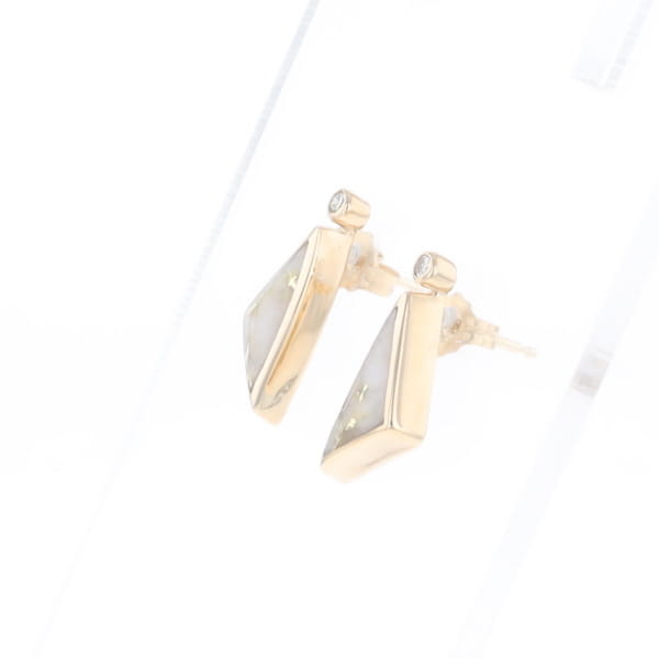 Gold Quartz Earrings Triangle Shape Inlaid with .04ct Round Diamonds - G2